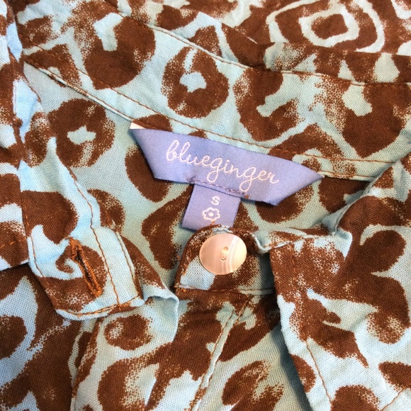 Blue Ginger collared asymmetrical hem sleeveless collared aloha print top size S - Picture 9 of 12